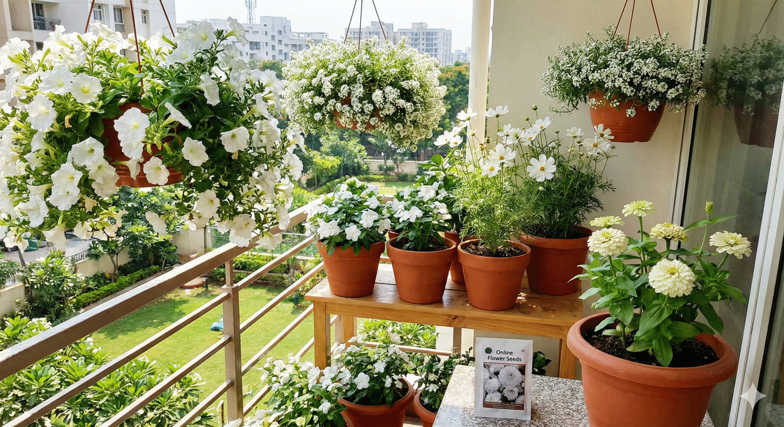 सफेद रंग के फूल न केवल आंखों को सुकून देते हैं, बल्कि आपके घर और बगीचे को एक क्लासिक और एलिगेंट लुक (Elegant Look) भी देते हैं। ये फूल रात में भी चमकते हुए दिखाई देते हैं। यहाँ 5 ऐसे खूबसूरत सफेद फूलों की जानकारी है जिनके बीज (Seeds) आप ऑनलाइन बहुत कम दाम में मंगा सकते हैं और आसानी से गमलों में उगा सकते हैं: 1. सफेद पेटूनिया (White Petunia) क्यों लगाएं: सर्दियों का यह राजा है। इसके फूल घने होते हैं और ऐसा लगता है जैसे गमले में बर्फ गिरी हो। यह हैंगिंग बास्केट (Hanging Basket) के लिए सबसे बेस्ट है। सीजन: सर्दी (सितंबर-अक्टूबर में बीज लगाएं)। खासियत: इसके 'F1 हाइब्रिड' बीज ऑनलाइन बहुत अच्छे मिलते हैं, जो गुच्छों में फूल देते हैं। 2. सफेद विंका / सदाबहार (White Vinca) क्यों लगाएं: जैसा नाम वैसा काम। यह साल भर फूल देता है। हाइब्रिड विंका के फूल देसी के मुकाबले बड़े और एकदम दूधिया सफेद होते हैं। सीजन: गर्मी और बरसात (फरवरी-मार्च या जून-जुलाई)। खासियत: इसे बहुत कम देखभाल और कम पानी की जरूरत होती है। 3. सफेद कॉस्मॉस (White Cosmos) क्यों लगाएं: इसके फूल बहुत नाजुक और सुंदर होते हैं, जो डेजी (Daisy) जैसे दिखते हैं। इसके पौधे थोड़े लंबे होते हैं, जो हवा में झूलते हुए बहुत प्यारे लगते हैं। सीजन: गर्मी और हल्की सर्दी। खासियत: यह बीज से बहुत तेजी से उगता है और 45-50 दिनों में फूल देने लगता है। 4. स्वीट एलाइसम (Sweet Alyssum) क्यों लगाएं: अगर आप चाहते हैं कि गमले की मिट्टी पूरी तरह फूलों से ढक जाए, तो इसे लगाएं। इसके फूल बहुत छोटे-छोटे और गुच्छों में होते हैं। सीजन: सर्दी। खासियत: इसमें से शहद जैसी भीनी-भीनी खुशबू आती है। इसे बड़े गमलों में दूसरे पौधों के नीचे (Ground cover) भी लगा सकते हैं। 5. सफेद जीनिया (White Zinnia) क्यों लगाएं: अगर आपको बड़े आकार के, कई परतों वाले फूल पसंद हैं, तो जीनिया लगाएं। यह कट फ्लावर (Cut Flower) के लिए भी अच्छा है। सीजन: गर्मी और बरसात। खासियत: इसके फूल पौधे पर कई दिनों तक ताजे रहते हैं। ऑनलाइन बीज खरीदते समय ध्यान रखें (Online Buying Tips) कॉम्बो पैक (Combo Pack) लें: अगर आप अलग-अलग बीज लेंगे तो महंगे पड़ेंगे। अमेज़न (Amazon) या फ्लिपकार्ट पर "5 in 1 Winter Flower Seeds" या "Summer Flower Seeds Combo" सर्च करें। ये 100-150 रुपये में मिल जाते हैं। ब्रांड: Kraft Seeds, Ugaoo, या OnlyForOrganic जैसे ब्रांड्स के बीज भारत में अच्छे माने जाते हैं। विवरण पढ़ें: हमेशा 'Germination Rate' (अंकुरण दर) 70-80% से ऊपर वाला पैकेट ही चुनें। बीज उगाने का 'गोल्डन रूल' इन बीजों को सीधा सख्त मिट्टी में न दबाएं। कोकोपीट (Cocopeat) और वर्मीकम्पोस्ट के मिश्रण में बीज लगाएं और ऊपर से बहुत हल्की परत बिछाएं। नमी बनाए रखें, पौधे 1 हफ्ते में निकल आएंगे। क्या आप चाहते हैं कि मैं इन फूलों के लिए एक अच्छा 'पॉटिंग मिक्स' (मिट्टी का मिश्रण) बनाने का तरीका बताऊँ, जिससे ज्यादा फूल आएं?